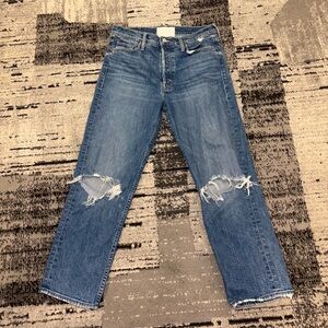 Mother Superior The Tomcat High Rise Distressed Straight Leg Ankle